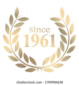 Year 1961 gold laurel wreath vector isolated on a white background 