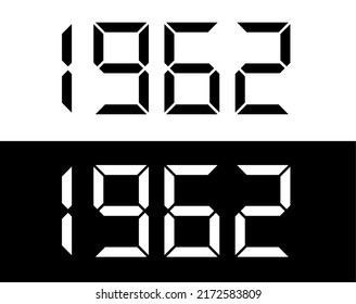 Year 1962 black and white digital numbers font.