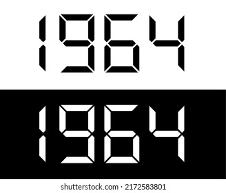 Year 1964 black and white digital numbers font.