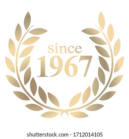 Year 1967 gold laurel wreath vector isolated on a white background 