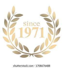 Year 1971 gold laurel wreath vector isolated on a white background 