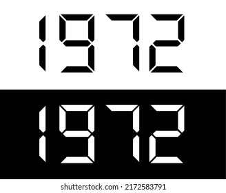 Year 1972 black and white digital numbers font.