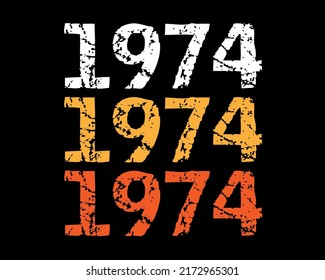 Year 1974 smudged font. Vector with year on black background.