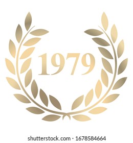 Year 1979 gold laurel wreath vector isolated on a white background 