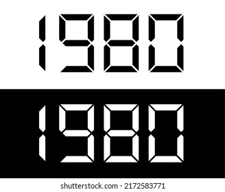 Year 1980 black and white digital numbers font.