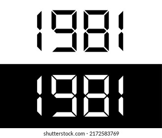 Year 1981 black and white digital numbers font.