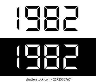Year 1982 black and white digital numbers font.