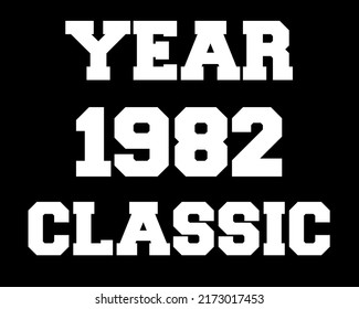 Clásico del año 1982. Vector con año de celebración blanco sobre fondo negro.