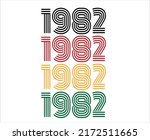 Year 1982 retro font. Vector with year for birthday in black, red, orange and green.