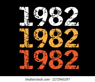 Year 1982 smudged font. Vector with year on black background.