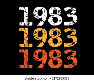 Year 1983 smudged font. Vector with year on black background.