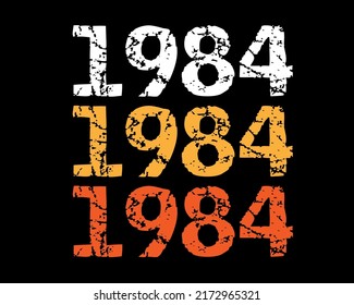 Year 1984 smudged font. Vector with year on black background.