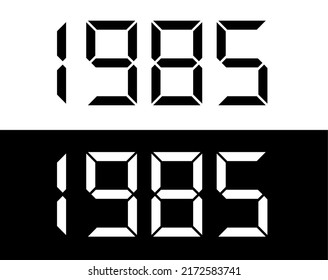 Jahr 1985, Schriftart mit schwarz-weißen digitalen Zahlen.