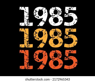 Year 1985 smudged font. Vector with year on black background.
