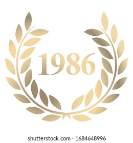 Year 1986 gold laurel wreath vector isolated on a white background 