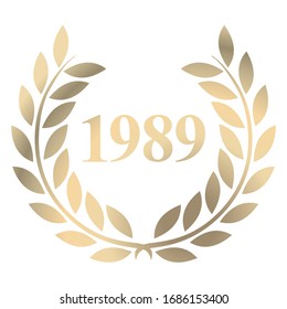 Year 1989 gold laurel wreath vector isolated on a white background 