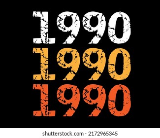 Year 1990 smudged font. Vector with year on black background.