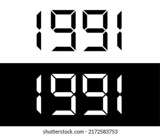 Year 1991 black and white digital numbers font.