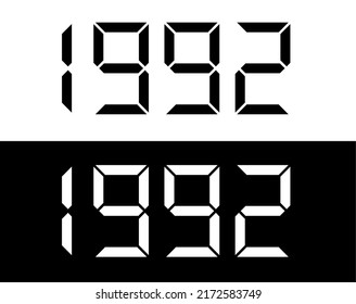 Year 1992 black and white digital numbers font.