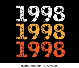 Year 1998 smudged font. Vector with year on black background.