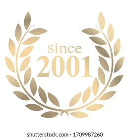 Year 2001 gold laurel wreath vector isolated on a white background 