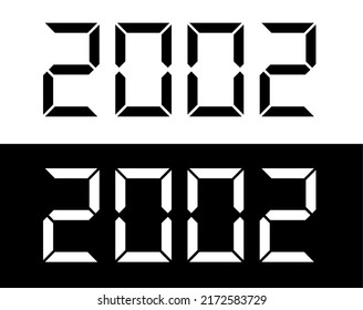Year 2002 black and white digital numbers font.