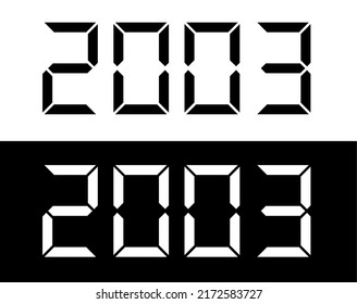Fuente de números digitales en blanco y negro de año 2003.