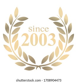 Year 2003 gold laurel wreath vector isolated on a white background 