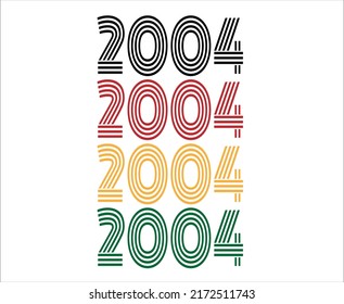 Year 2004 retro font. Vector with year for birthday in black, red, orange and green.