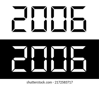 Year 2006 black and white digital numbers font.