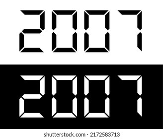 Year 2007 black and white digital numbers font.