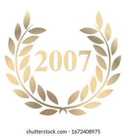 Year 2007 gold laurel wreath vector isolated on a white background 