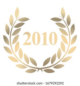 Year 2010 gold laurel wreath vector isolated on a white background 