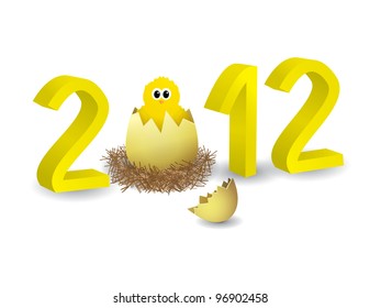 Year 2012 in 3D with chicken and egg