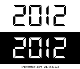 Jahr 2012, Schriftart mit schwarz-weißen digitalen Zahlen.