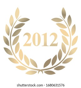 Year 2012 gold laurel wreath vector isolated on a white background 