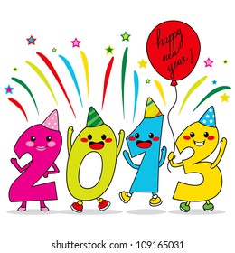 Year 2013 cartoon characters celebrating happy new year party