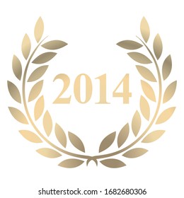 Year 2014 gold laurel wreath vector isolated on a white background 