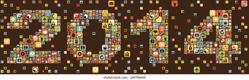 Year 2014 infographics icons, vector format