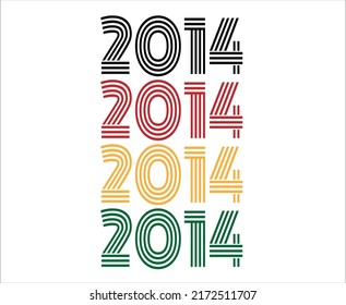 Year 2014 retro font. Vector with year for birthday in black, red, orange and green.