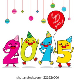 Year 2015 cartoon number characters celebrating happy new year party