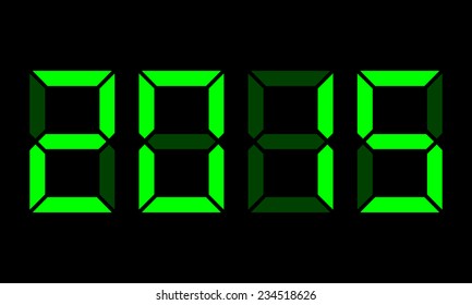 year 2015 - digital clock display, green on black