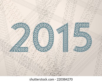 Year 2015 text with grunge tire tracks