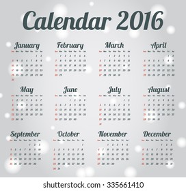 Year 2016 Calendar
