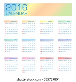 Year 2016 Calendar