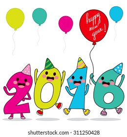 Year 2016 cartoon number characters celebrating happy new year party