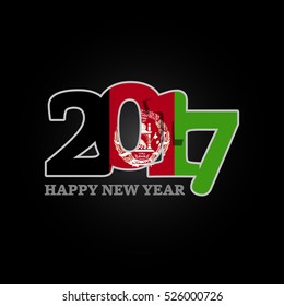 Year 2017 with Afghanistan Flag pattern. Happy New Year Design on black background. Vector Illustration.