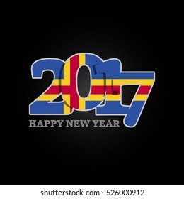 Year 2017 with Aland Flag pattern. Happy New Year Design on black background. Vector Illustration.