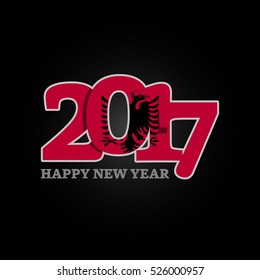 Year 2017 with Albania Flag pattern. Happy New Year Design on black background. Vector Illustration.