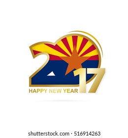 Year 2017 with Arizona state Flag pattern. Happy New Year Design on white background. Vector Illustration.